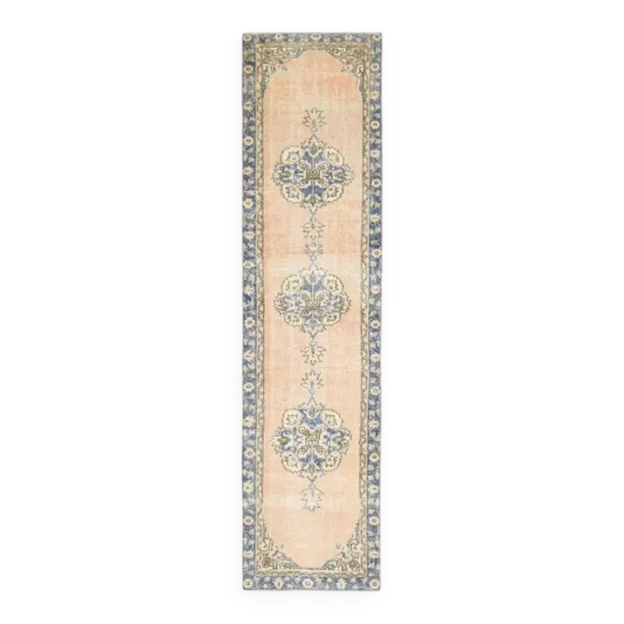Vintage Turkish Oushak Handmade Wool Orange Runner Rug 81x333