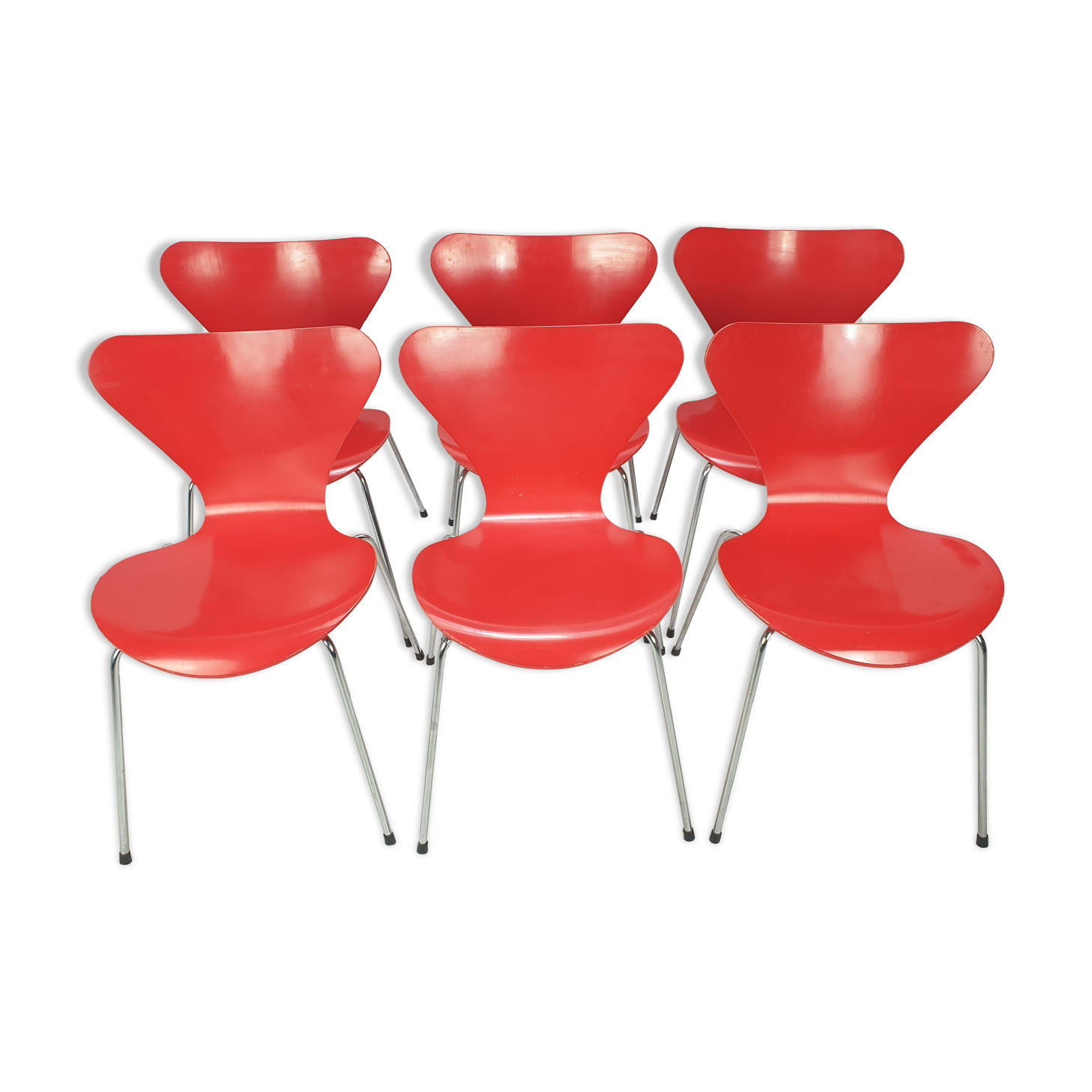 Set of 6 chairs "model 7" Arne Jacobsen for Fritz Hansen, Denmark, 1991