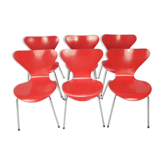 Set of 6 chairs "model 7" Arne Jacobsen for Fritz Hansen, Denmark, 1991