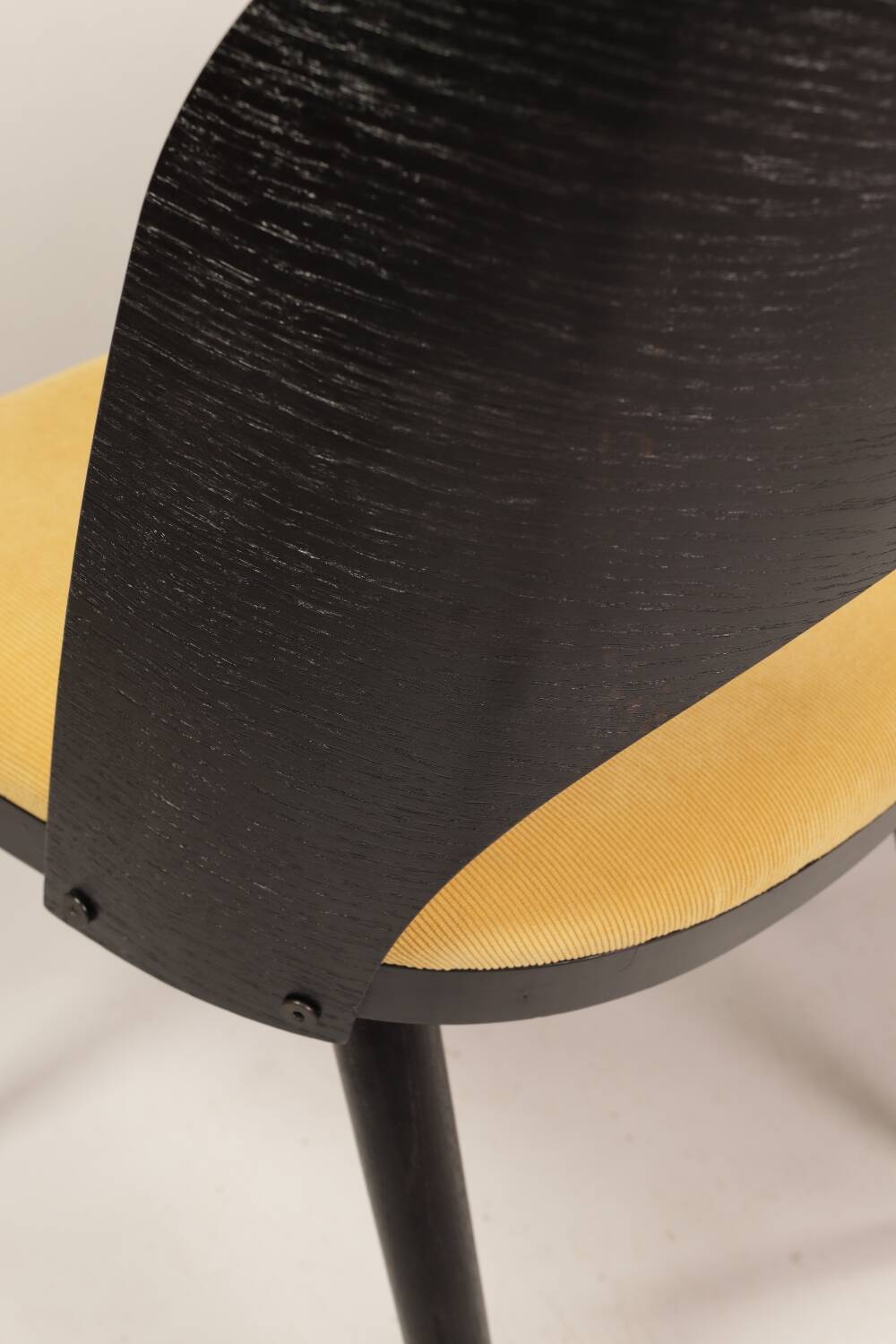 Vintage dining chairs set of 2 black oak wood retro yellow fabric