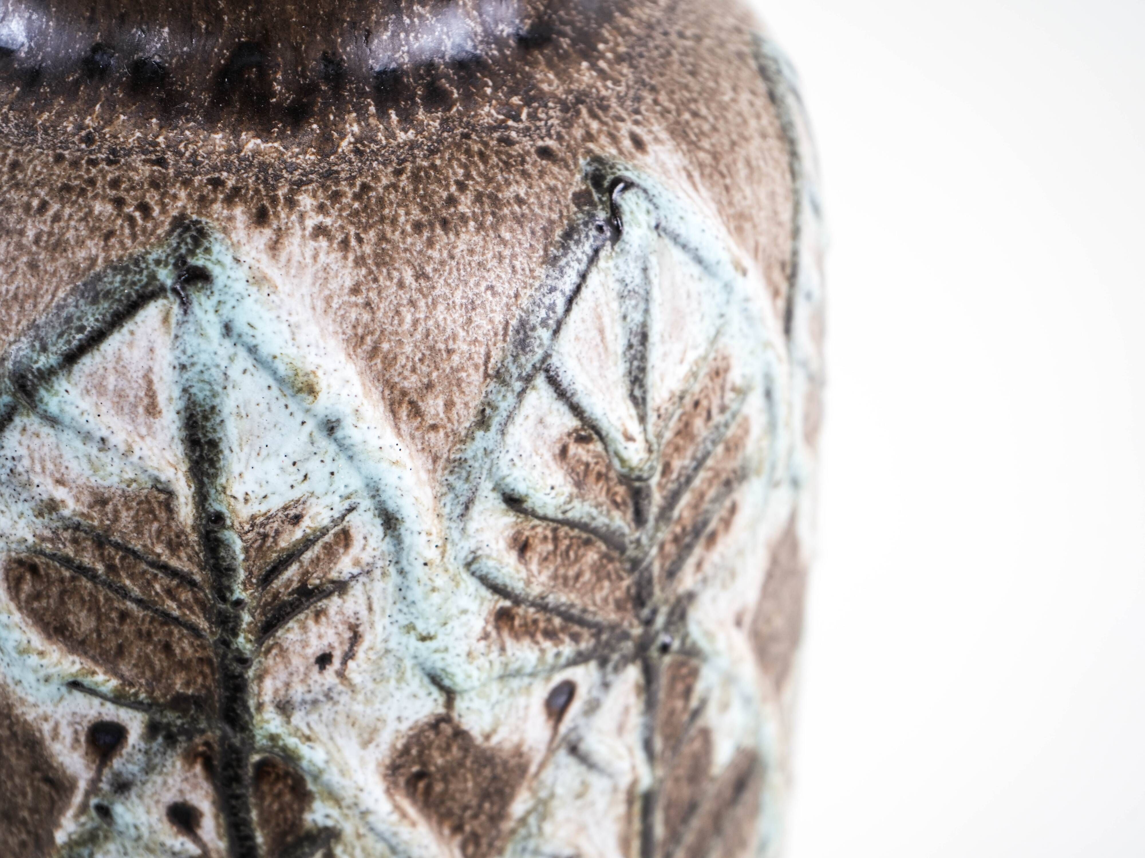 Scheurich ceramic floor vase with botanical relief pattern, Germany, 1970s
