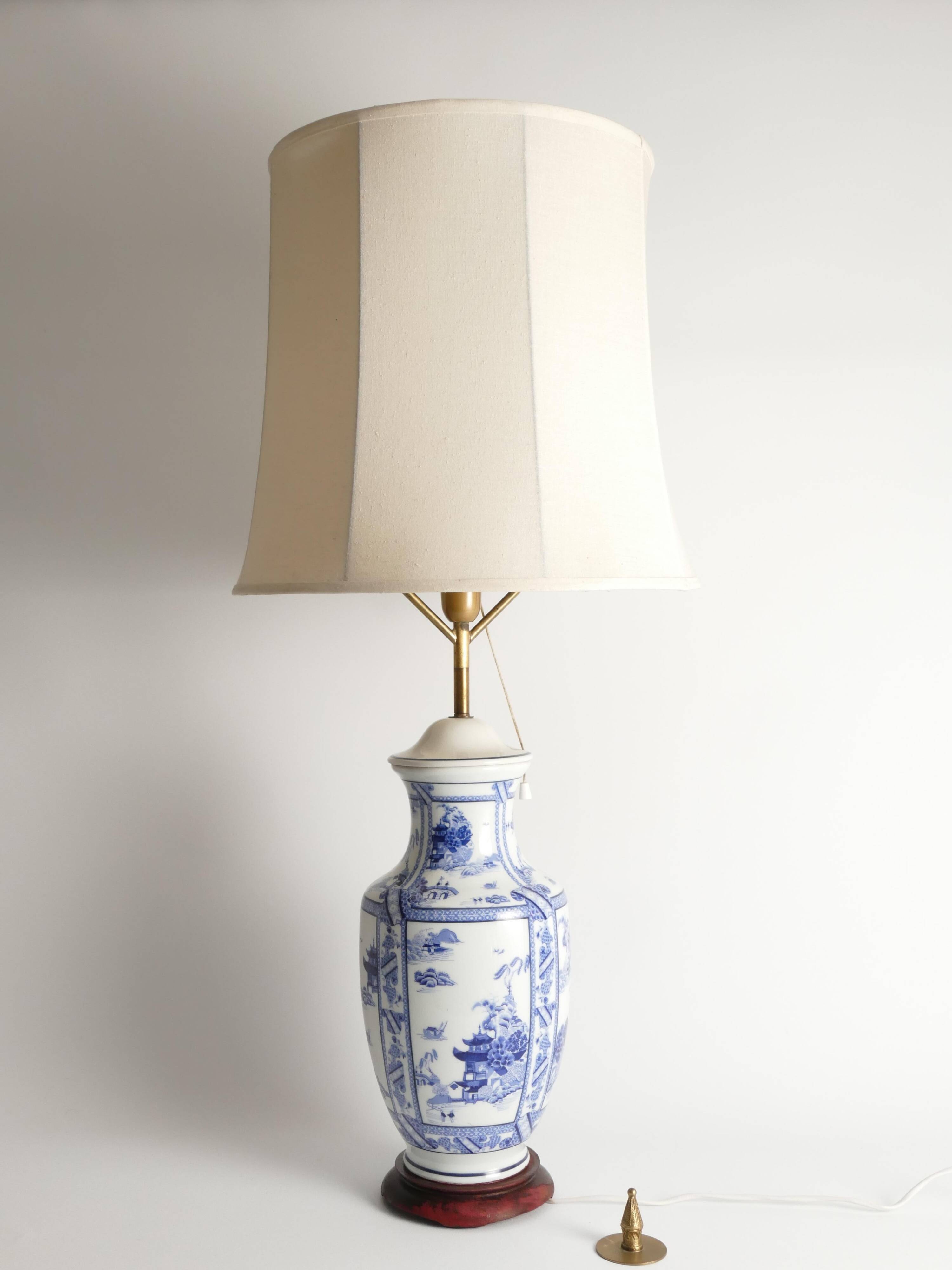 French Blue & White Willow Porcelain Table Lamp, by Louis Drimmer, Limoges
