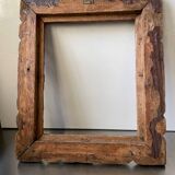 Cadre ancien sculpté à la main en bois massif 33,5 x 29 cm dimensions ouverture 23,5 cm x 19 cm bois de cèdre