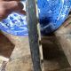 Round ceramic mirror with blue mosaic decor circa 1960