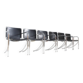 Chaises de salle à manger vintage en cuir noir et chrome Giotto Stoppino modèle Jot