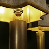Pair of copper lamp bases and octagonal lampshades