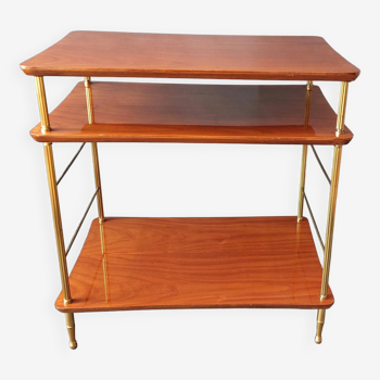 Table with three trays in solid mahogany and gilded brass 1950.