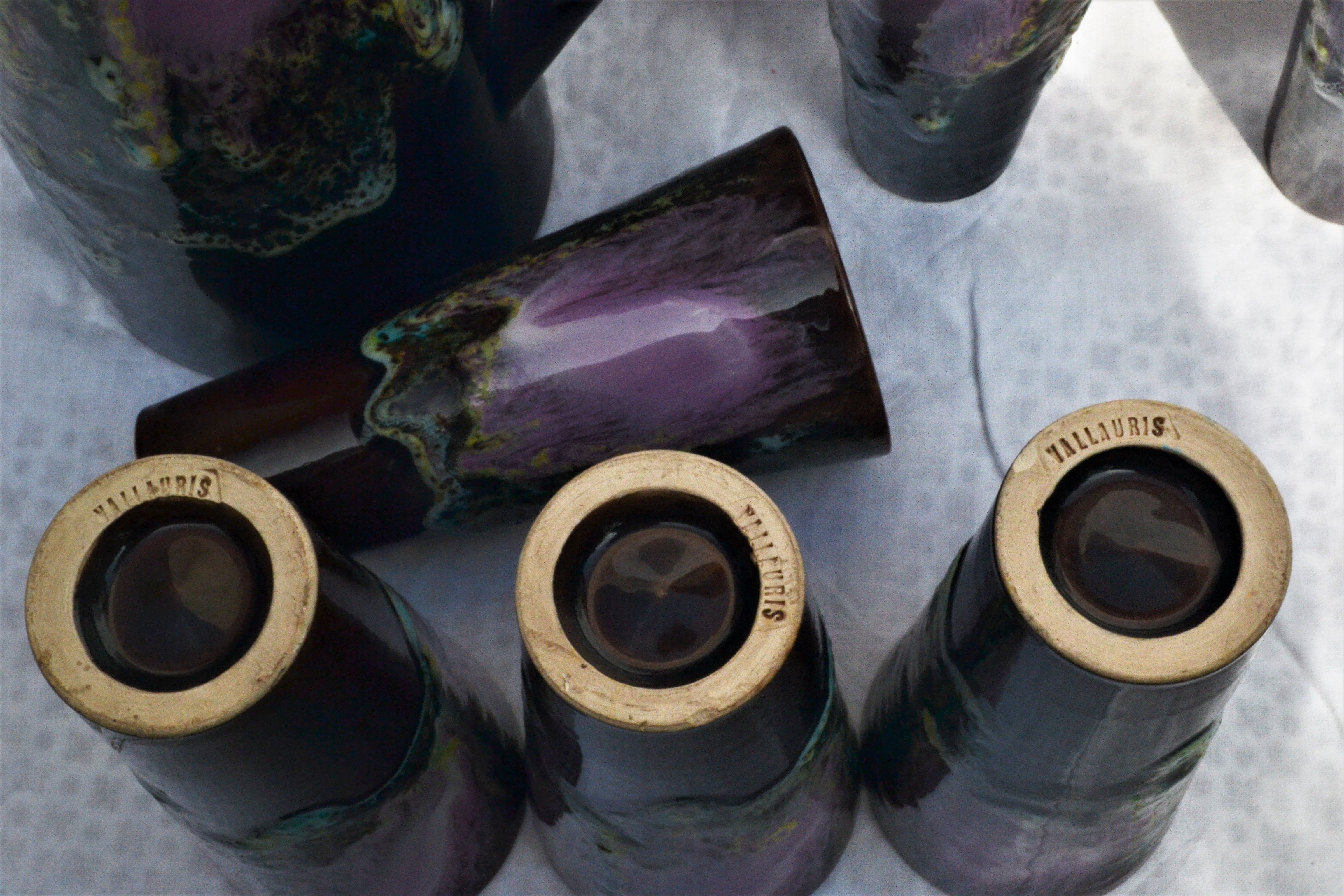 Carafe and six Vallauris glasses