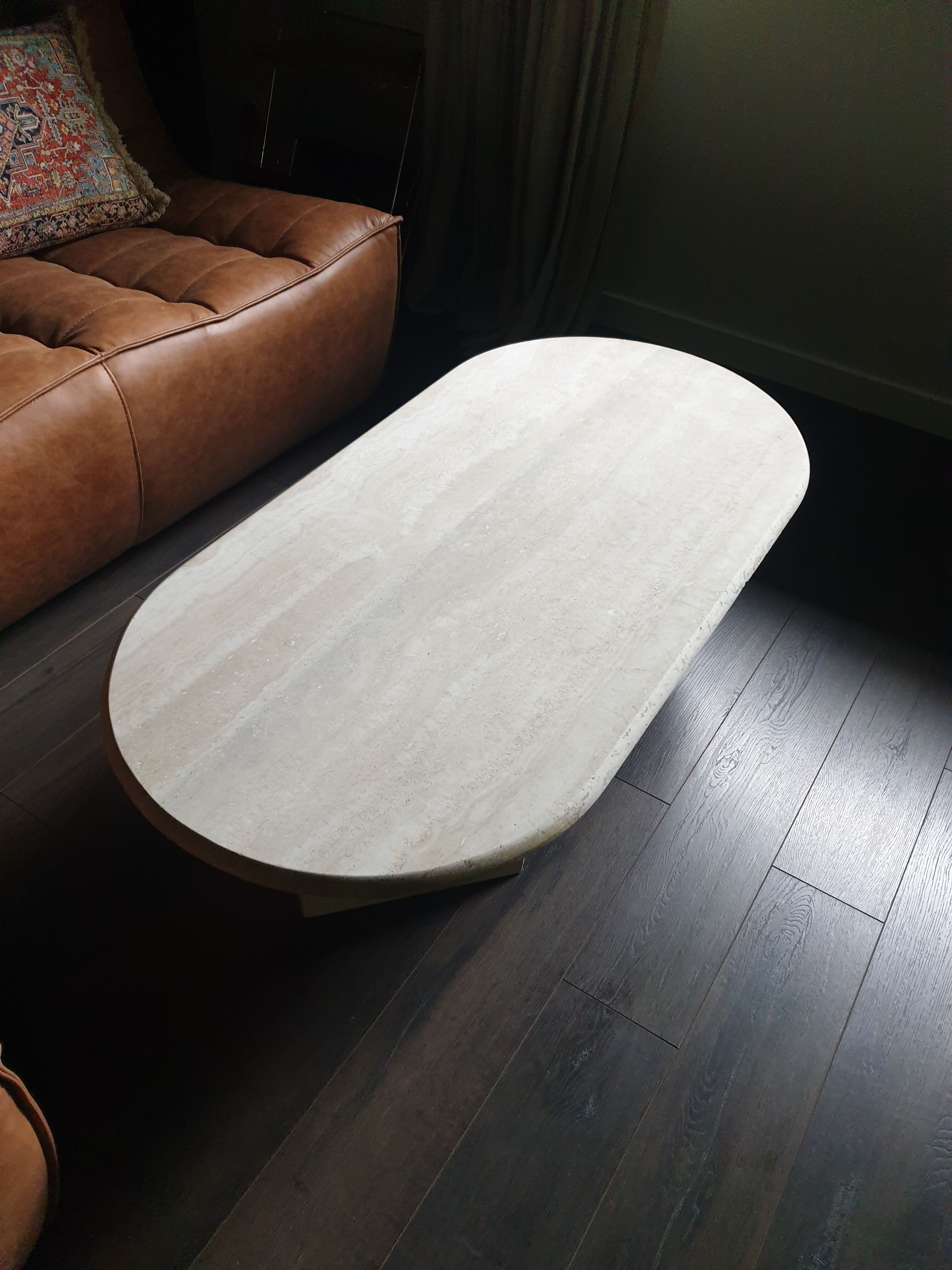 Vintage coffee table travertine marble Rochebobois 80s