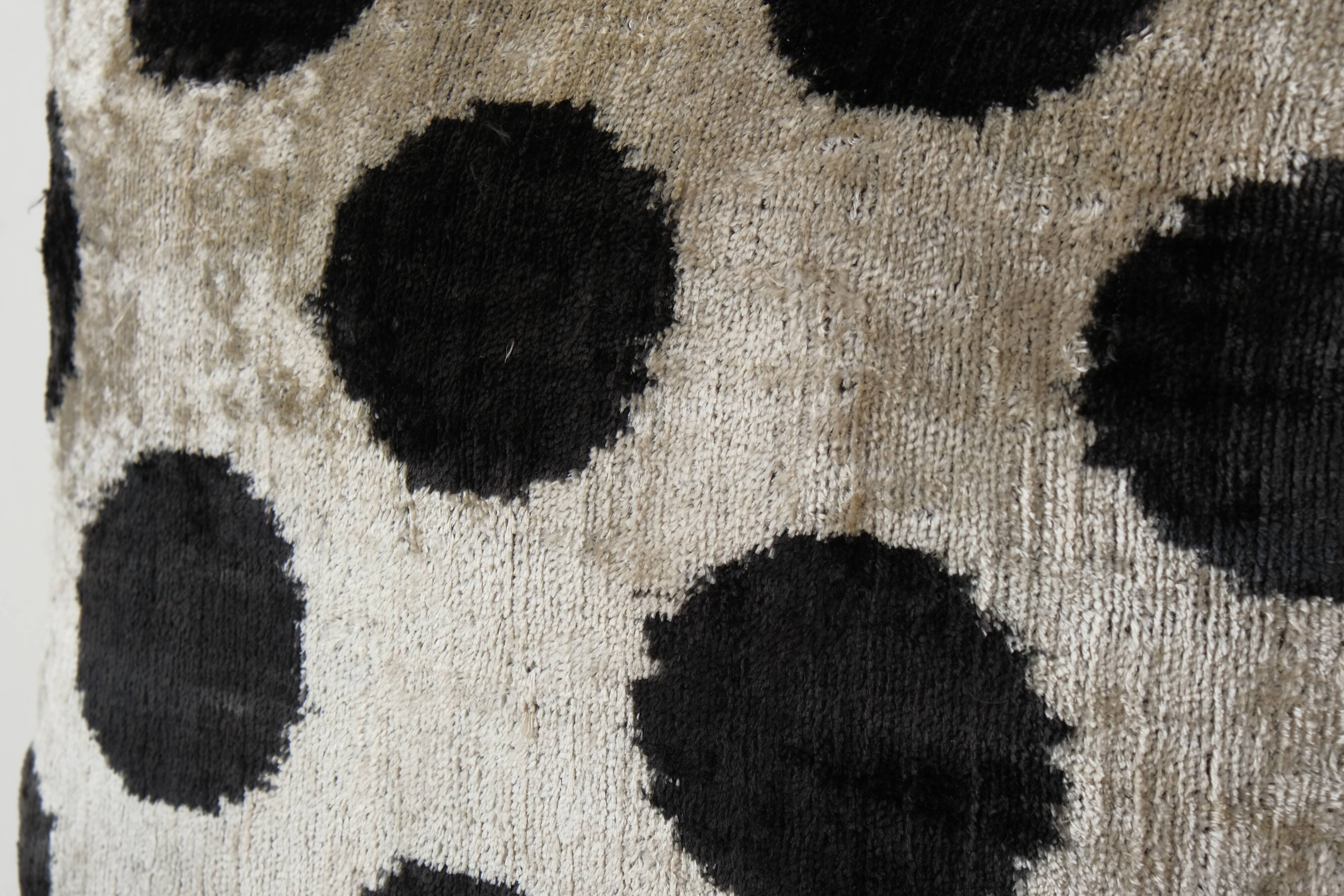 Black Silk Ikat Velvet Pillow Cover, Pair Polka Dot Ikat Lumbar Cushion Cover, Decorative Pillowcase