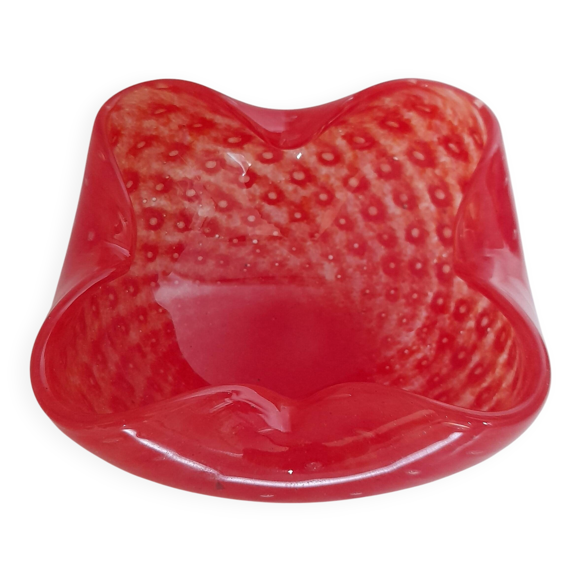 Red bullicante Murano glass catchall signed