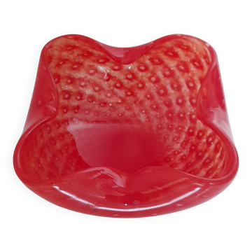 Red bullicante Murano glass catchall signed