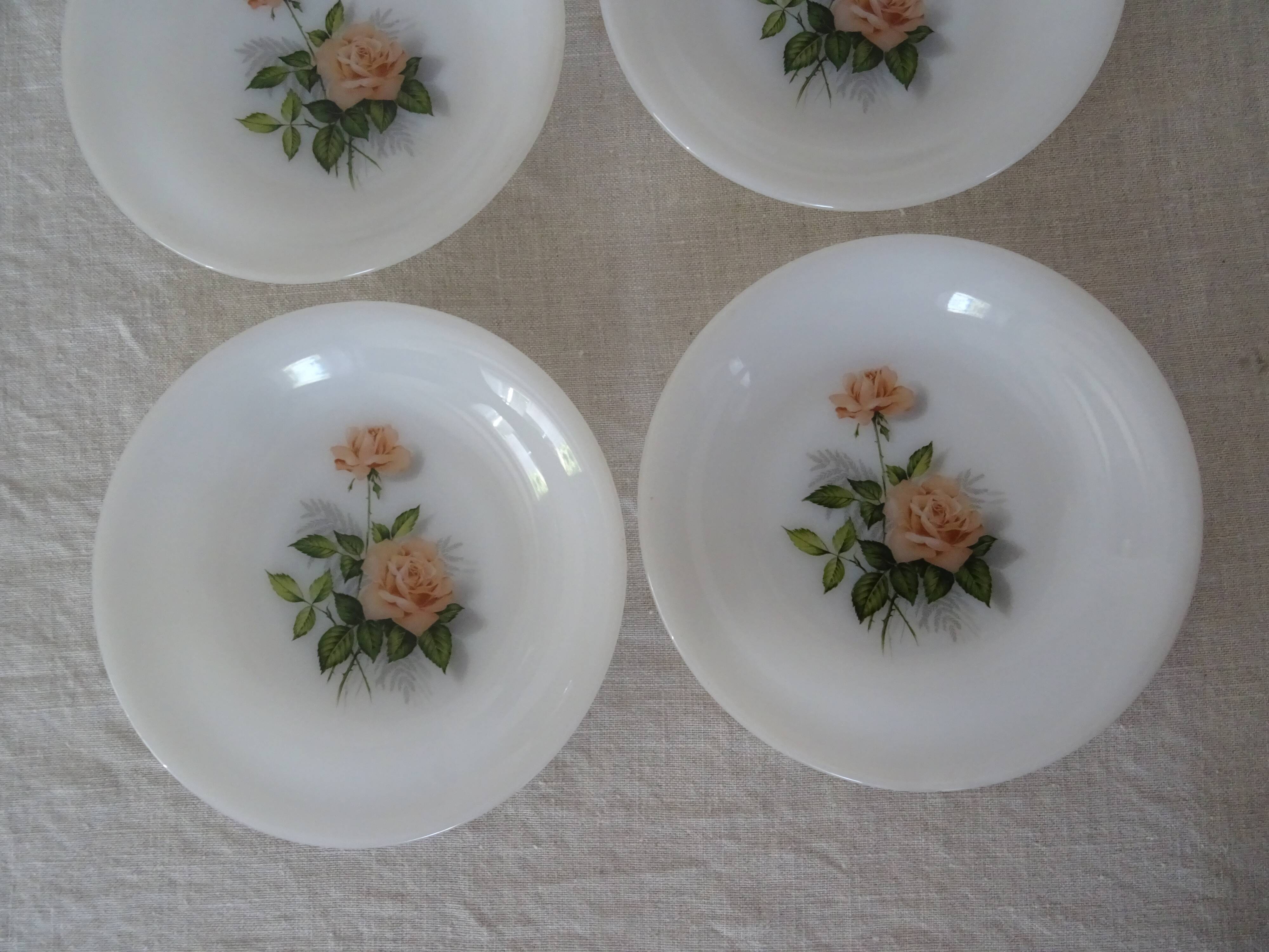 6 plates roses from France flowers hollow Arcopal