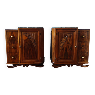 Pair of Art Deco bedside tables in solid walnut, 1940