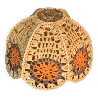Abat jour in woven raffia with vintage floral pattern 1970
