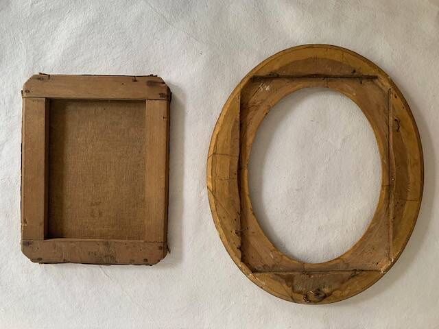 19th century portrait of a young girl, oil painting framed in oval gilded wood