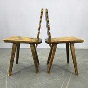 Set of 3 Brutalist Wooden Chairs, Czechoslovakia, 1950s