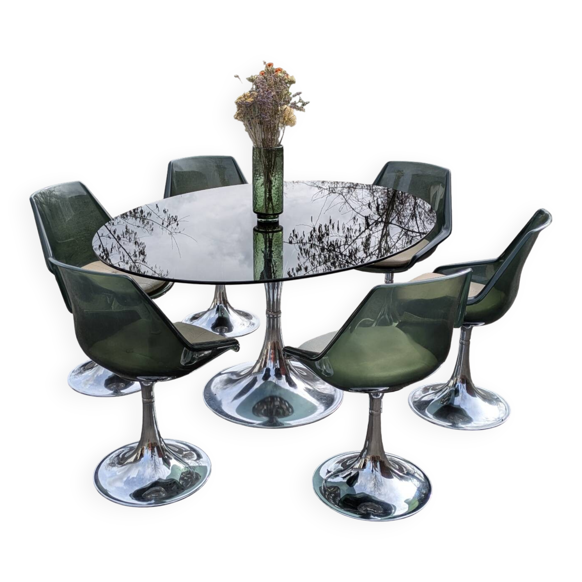 Oval dining table & 6 Gastone Rinaldi vintage chairs Roche Bobois