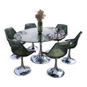 Table à manger ovale & 6 chaises Gastone Rinaldi vintage Roche Bobois