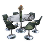 Oval dining table & 6 Gastone Rinaldi vintage chairs Roche Bobois