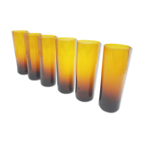 6 glasses blown amber honey