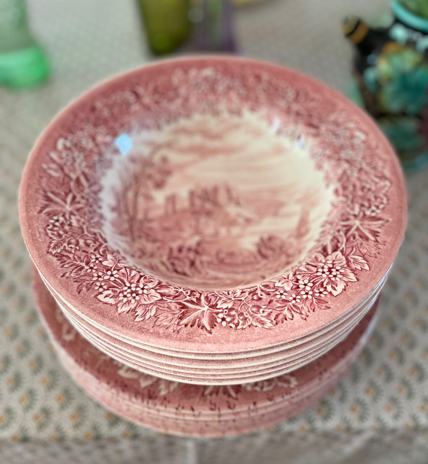 Lot 6 flat plates and 6 hollow English Iron Earth English Ironstone