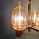 Brass chandelier with amber bubbled glass globes, 1970.