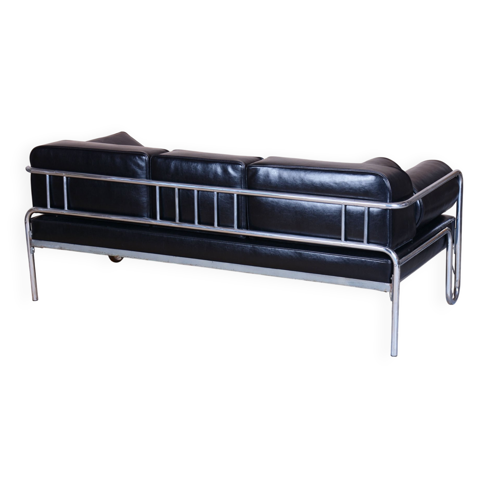 Sofa Bauhaus en acier chromé et cuir, tchèque, années 1930
