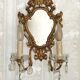 French Antique Gilt Bronze Double Light Crystal Mirrored Wall Sconce 4806