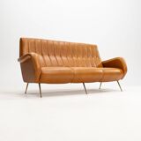 Three-seater sofa in skai with brass feet in the style of Marco Zanuso, 1950s