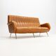 Three-seater sofa in skai with brass feet in the style of Marco Zanuso, 1950s