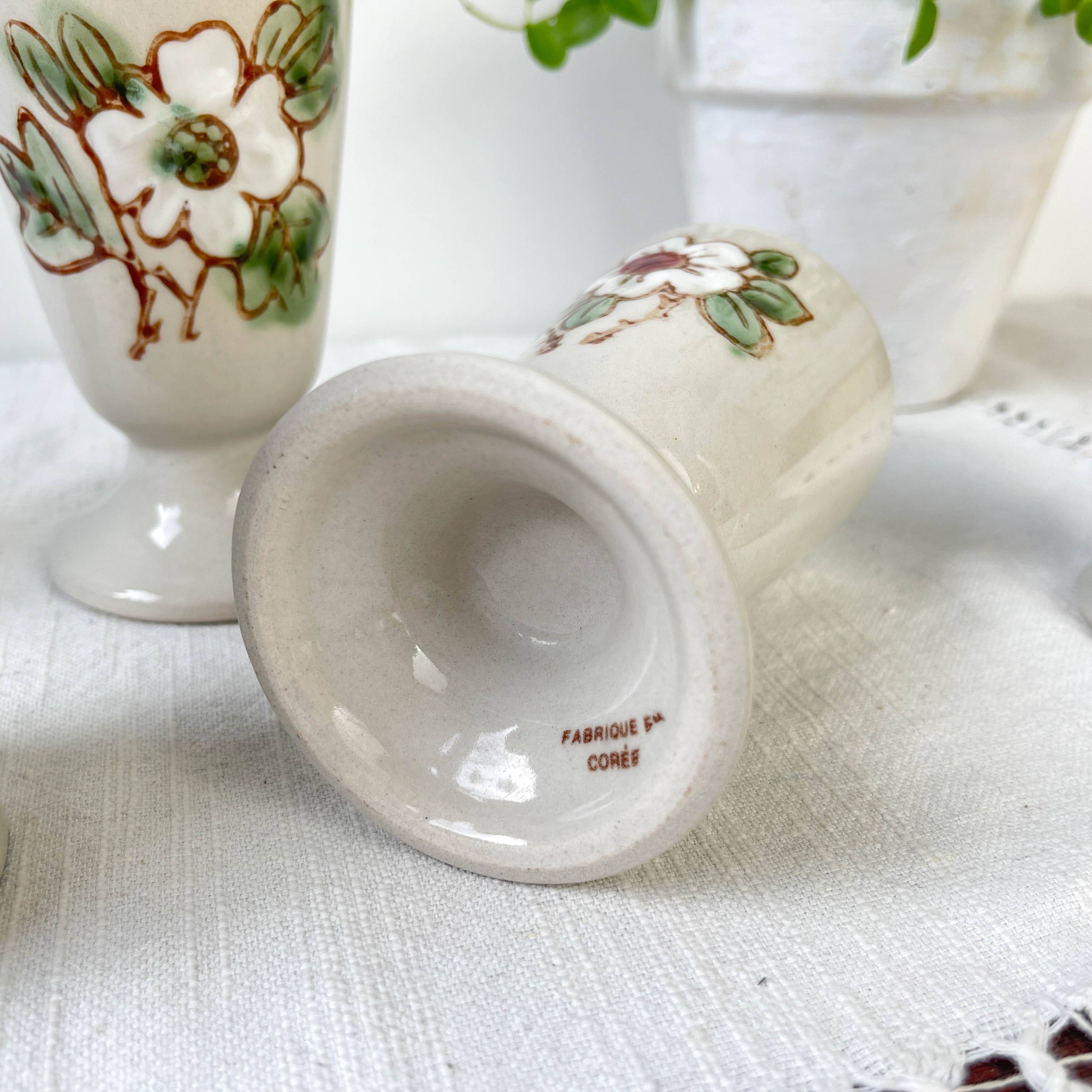 5 vintage stoneware Mazagrans with floral pattern Made in Korea 1980