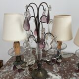 pair of chandeliers, lamp, silver-plated metal, crystal, tassels, florets, pendant, rosettes