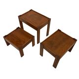 Vintage set of 3 side tables nesting pine wood 60s
