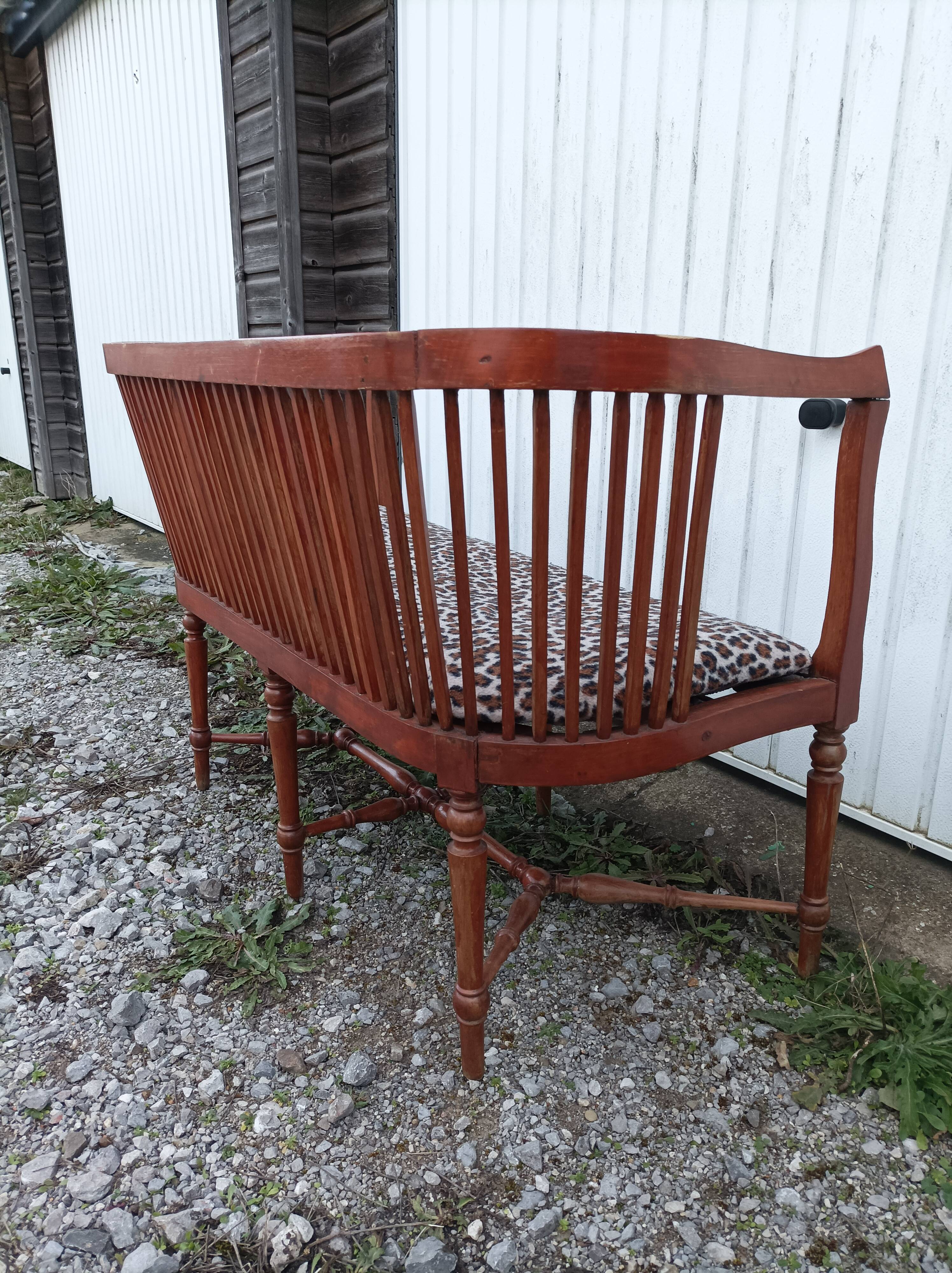 Banc bois léopard véranda salon 6 pieds vintage