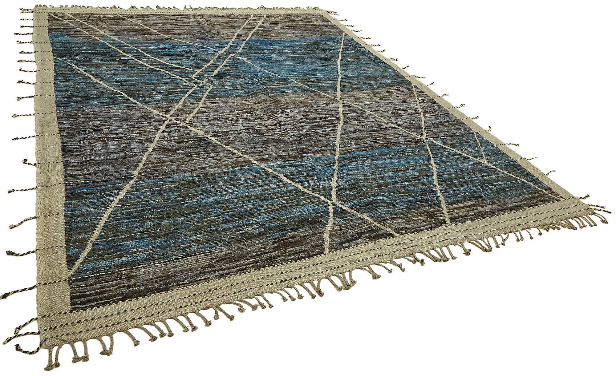 Hand-Knotted Turkish Contemporary 280 cm x 363 cm Blue Wool Carpet