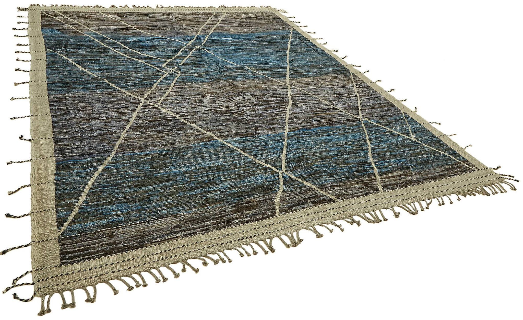 Tapis en laine bleu contemporain turc fait à la main de 280 cm x 363 cm