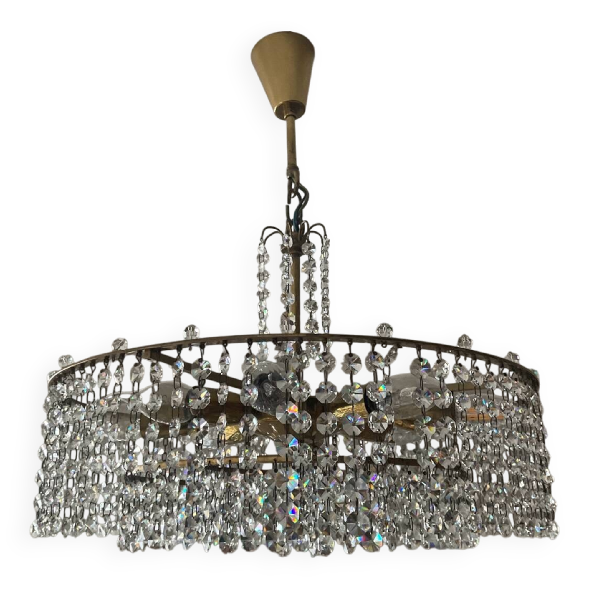 Vintage brass and crystal tassel chandelier