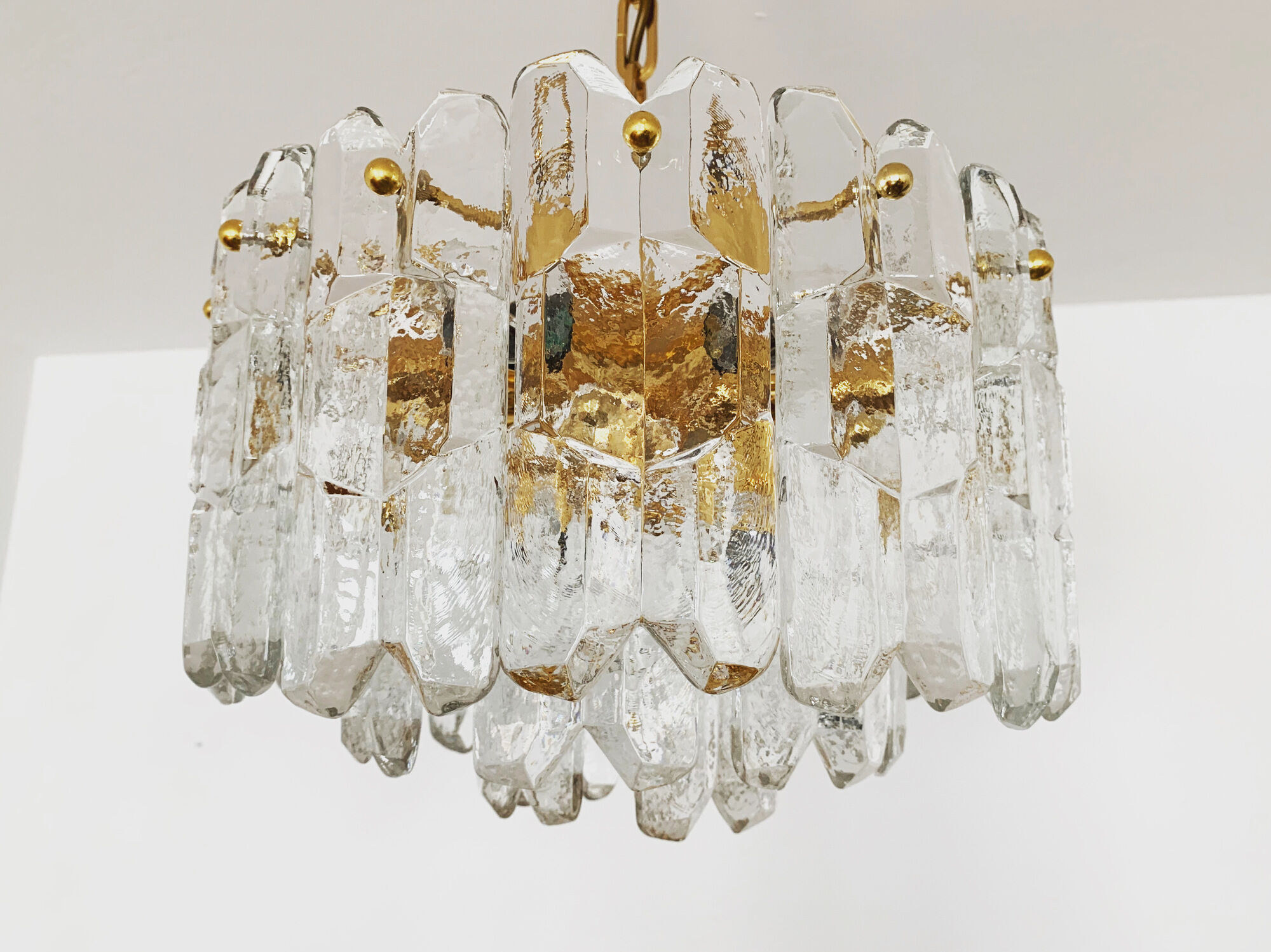Gilded ice glass chandelier by J.T. Kalmar for Franken KG
