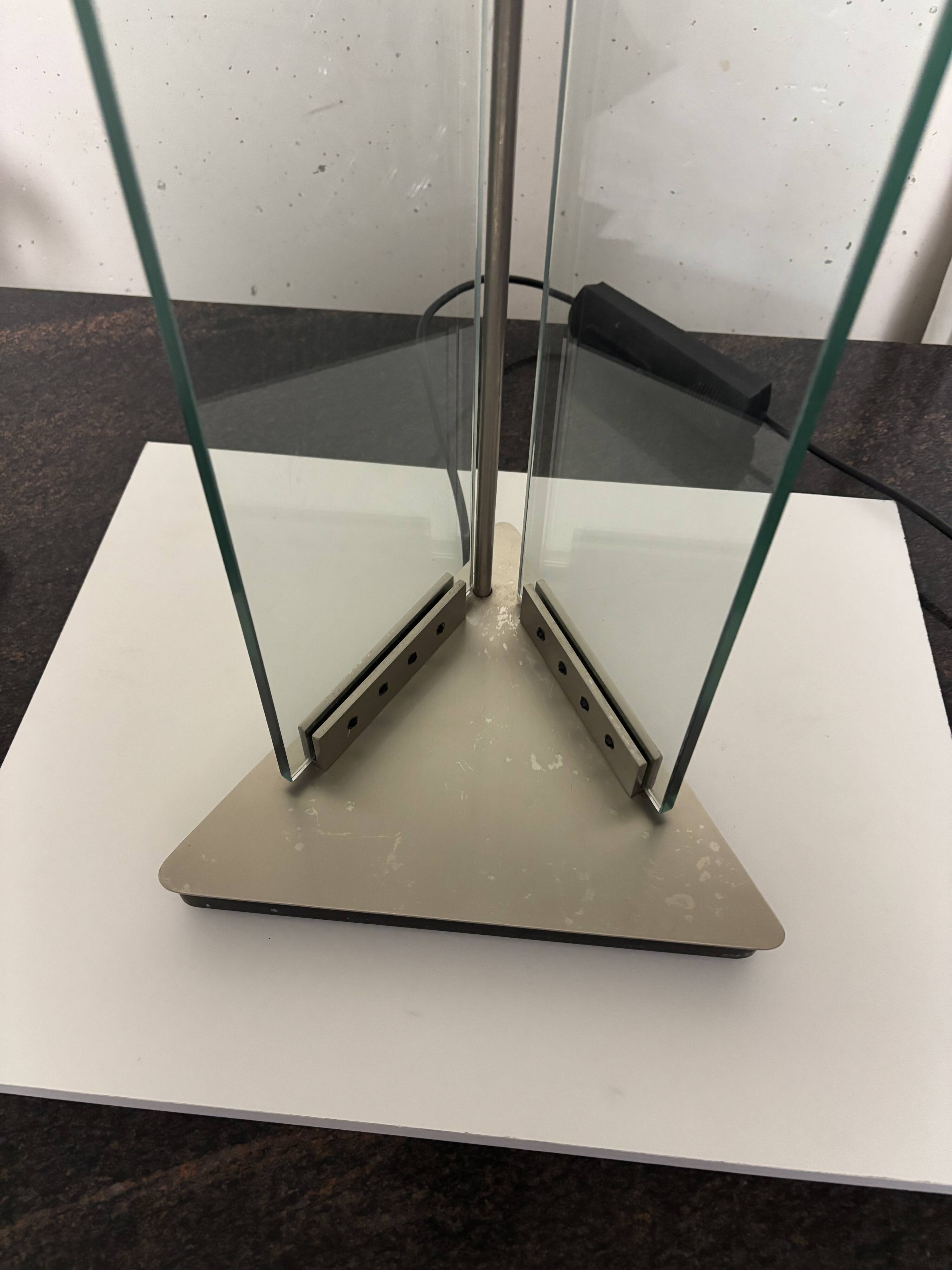 Glass and chrome-plated steel floor lamp, Mauro Marzollo, TVE 1980