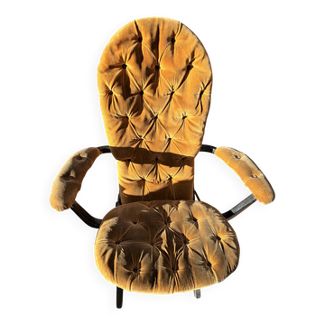 Fauteuil relax poly-confort velours moutarde dorée
