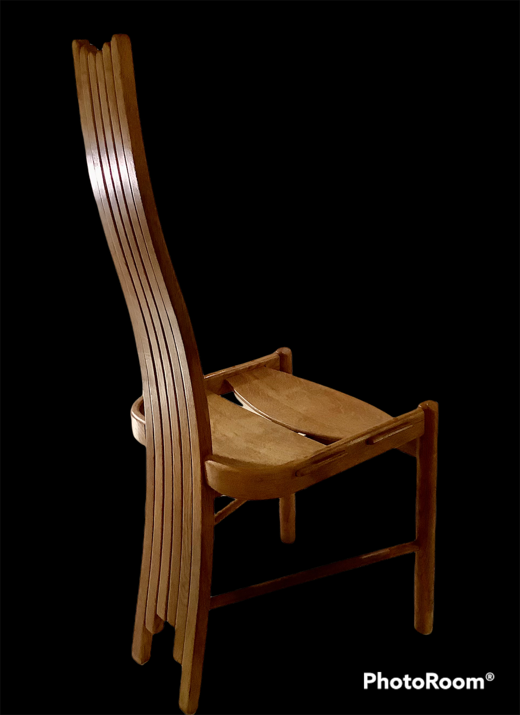 Vintage chairs in curved solid oak, c.1970, set of 4