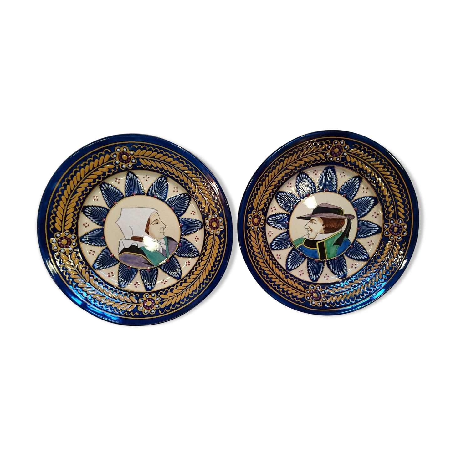 Pair of plates HB Quimper décor embroidery couple XX °