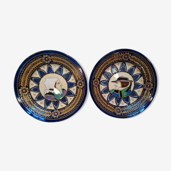 Pair of plates HB Quimper décor embroidery couple XX °
