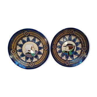 Pair of plates HB Quimper décor embroidery couple XX °