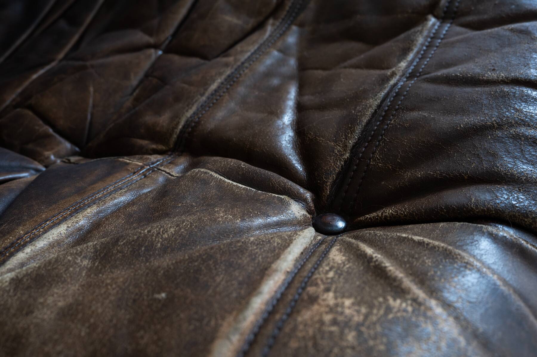 Togo sofa Ligne Roset 3-seater – Vintage brown leather from the 70s