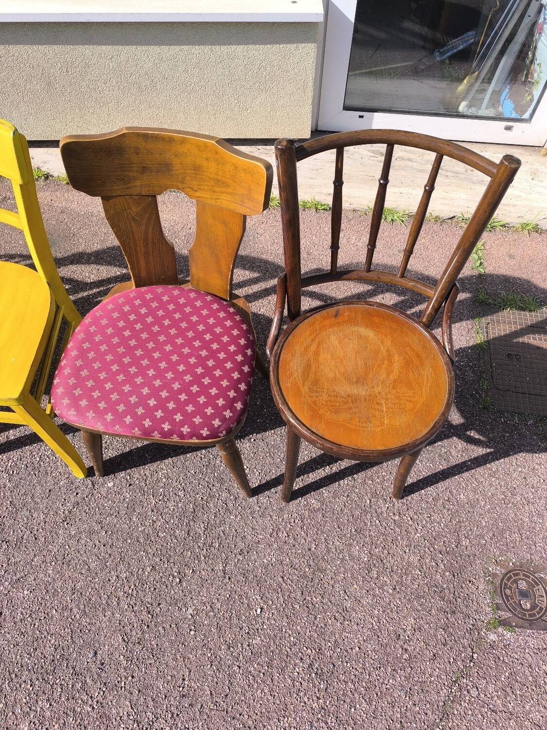 Set of 6 mismatched vintage wooden bistro chairs