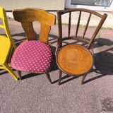 Set of 6 mismatched vintage wooden bistro chairs