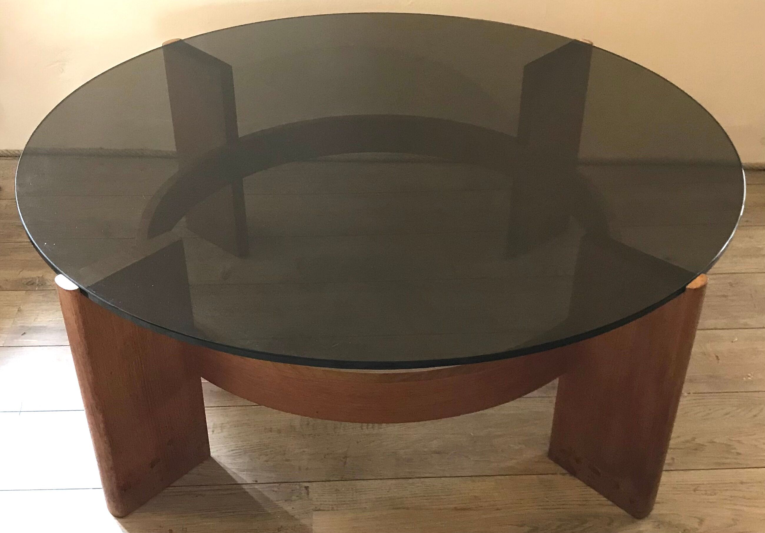 Vintage Danish teak coffee table and smoked glass