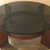 Vintage Danish teak coffee table and smoked glass